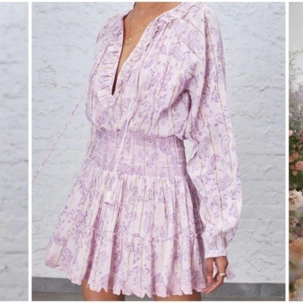 NWT House of Harlow 1960 Boho Paisley Print Bohemian Ruffle Mini Dress